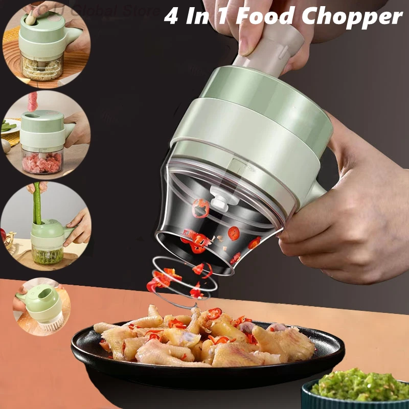 

Handheld Electric Vegetable Cutter Slicer Mini Food Chopper Kitchen Garlic Crusher 4in1 for Onion Chili Meat Masher Kitchen Tool
