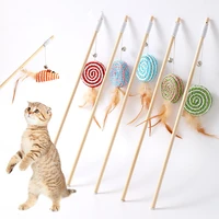 cat toy feather toys for cats playing wood handle cat toy with bell tease solid stick interactive cats toys mouse pet products