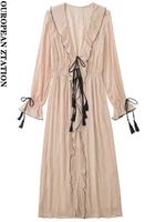 pailete women 2022 fashion new tied tassel ruffled midi dress vintage long sleeve with lining female dresses vestidos mujer