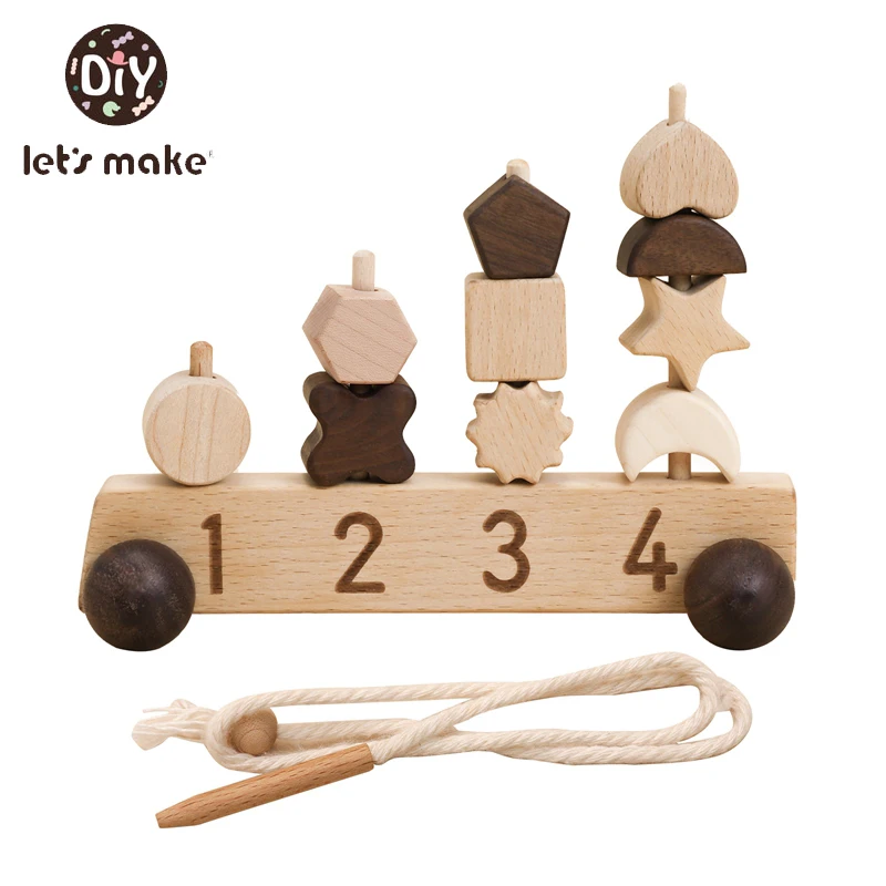 

Baby Number Match Threading Toys Educational Car Interactive Montessori Puzzle Toys for Children Wooden Block Stacking Kids Game