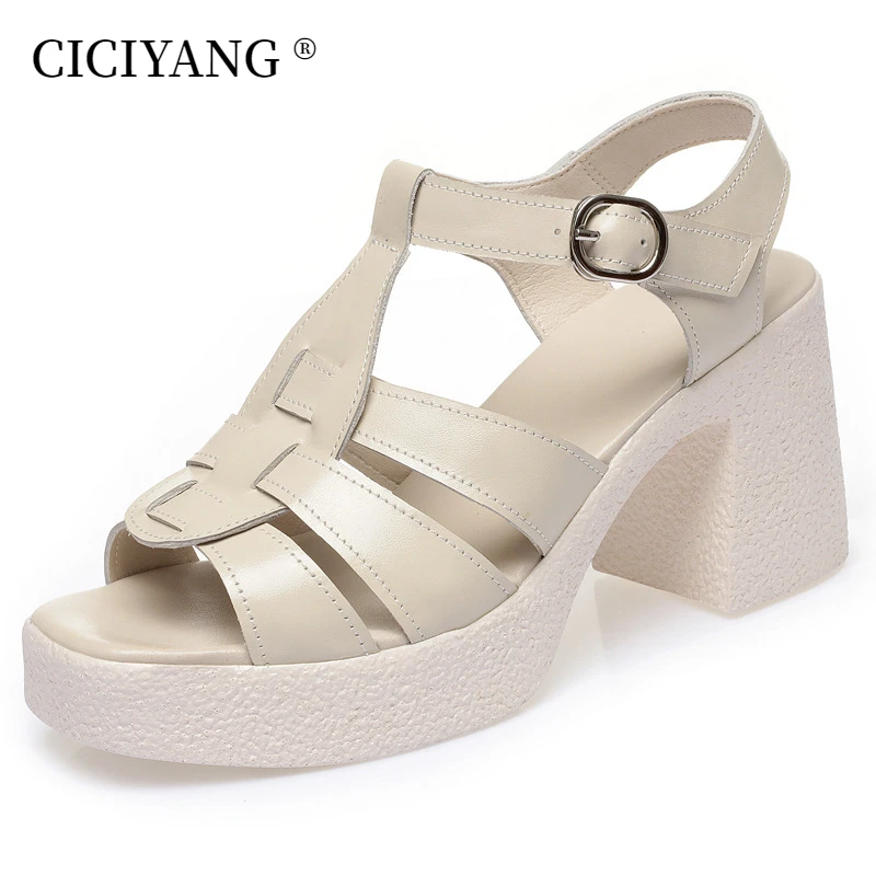 CICIYANG Summer Sandals Women 2023 New Trend Genuine Leather Women Roman Sandals Korean Platform Open Toe Sandal ladies