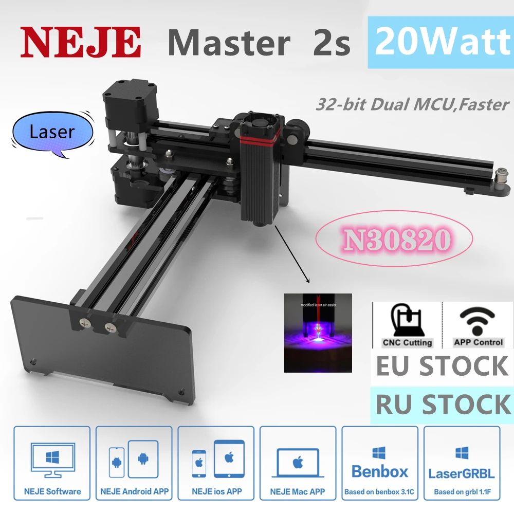 Special Price NEJE Master 2s N30820 20W CNC Machine Desktop wireless Laser Engraver Cutting Printer Wood Mark DIY Tool Lightburn Bluetooth APP Special Price NEJE Master 2s N30820 20W CNC Machine Desktop wireless Laser Engraver Cutting Printer Wood Mark DIY Tool Lightburn Bluetooth APP