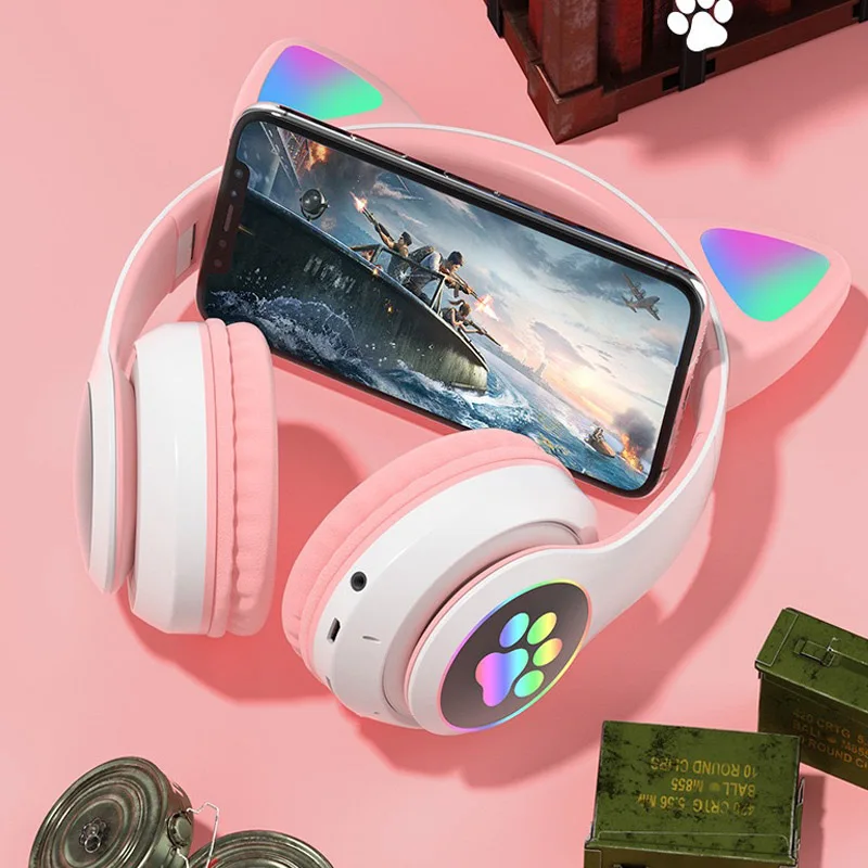 Bluetooth наушники с кошачьими ушками беспроводное соединение музыкальные игры