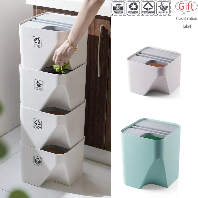 

Household Stacked Sorting Garbage Bin Small Trash Can Kitchen Dry Wet Separation Waste Recycling Bin Cover Rubbish Storage Bin