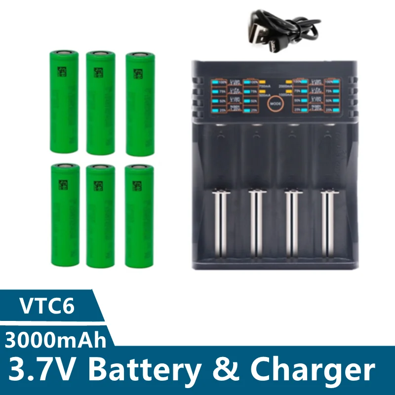 

100% New original 3.7V 3000 MAH Li ion 18650 battery for SONY us18650 vtc6 3000 mah 18650 battery 3.7V +1pcs Battery charger