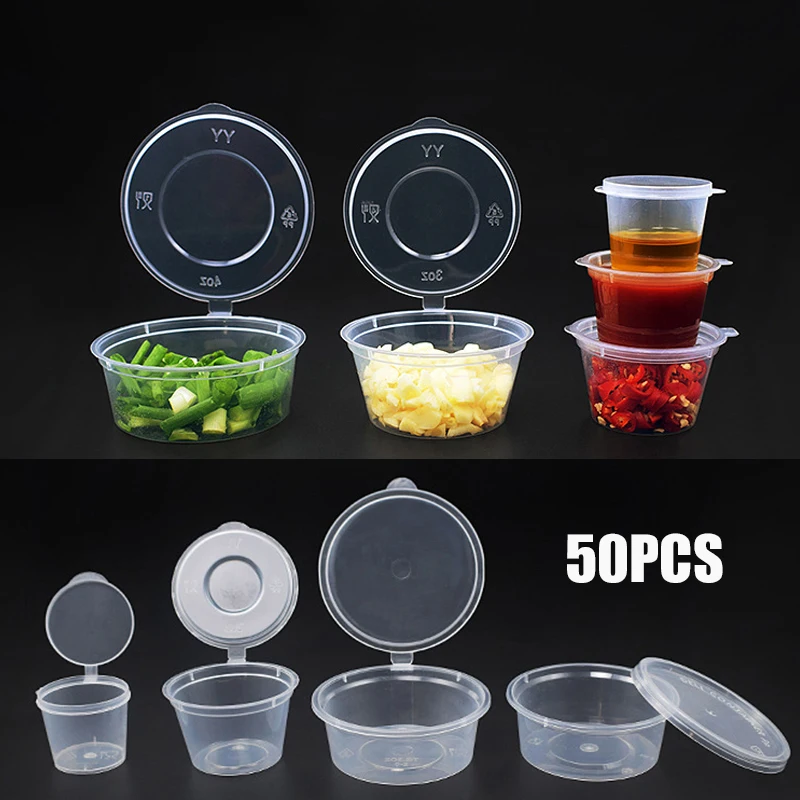 Disposable Plastic Sauce Containers Food Box with Hinged Lids Small Pigment Paint Reusable Palette 25ml 50pcs |