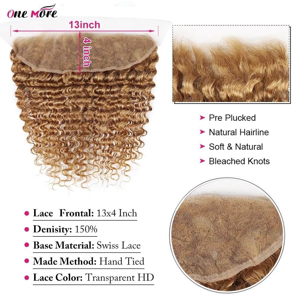 #27 Honey Blonde Deep Wave Lace Frontal 13X4 Lace Closure Transparent Lace Closure 4X4 Lace Frontal For Women Human Hair