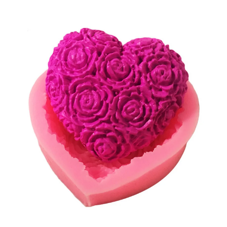 

100pcs Silicone Rose Flowers Fondant Chocolate Mould Heart Love Soap Mold Candle Polymer Clay Molds Crafts DIY Forms Base Tool