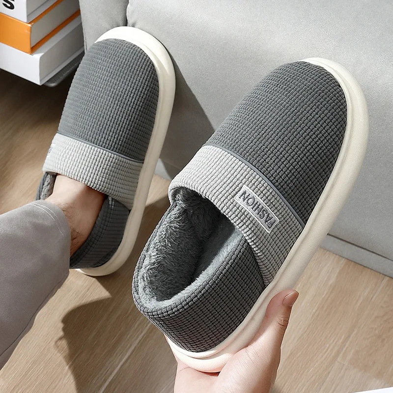 

ASIFN 2023 New Warm Winter Cotton Slippers for Men Plush Soft Sole Home Indoor Shoes Non-Slip Cozy Simplicity Home Cotton Shoes