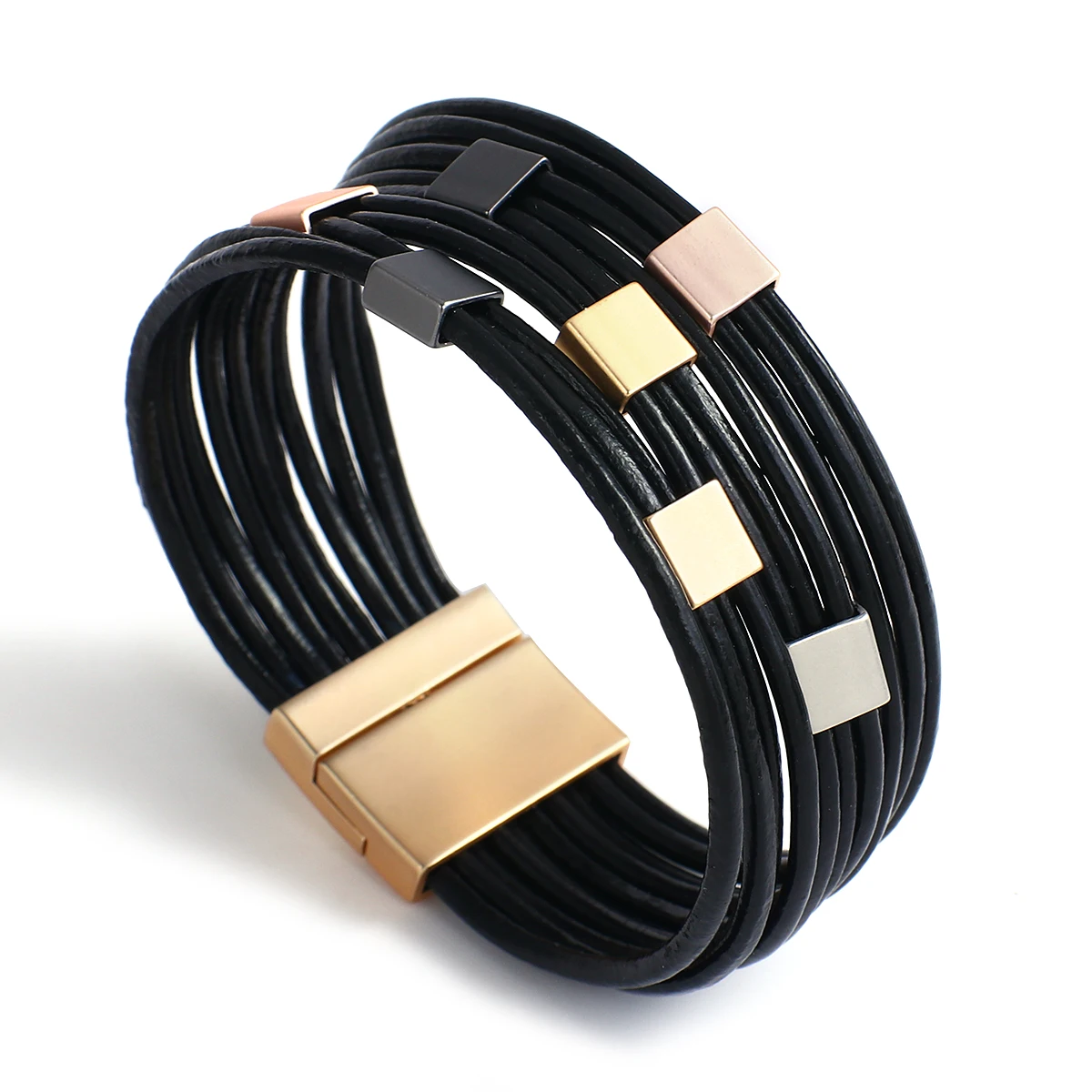 Браслет женский широкий из натуральной кожи с магнитной застежкой