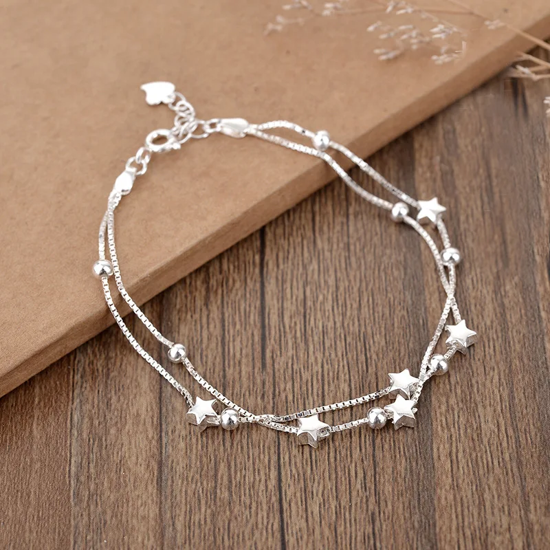 

Women Simple Double Layer Star Bracelets Bangles For Girl Polish Metal Alloy Bracelets Trendy Fashion Jewelry Accessories Gift