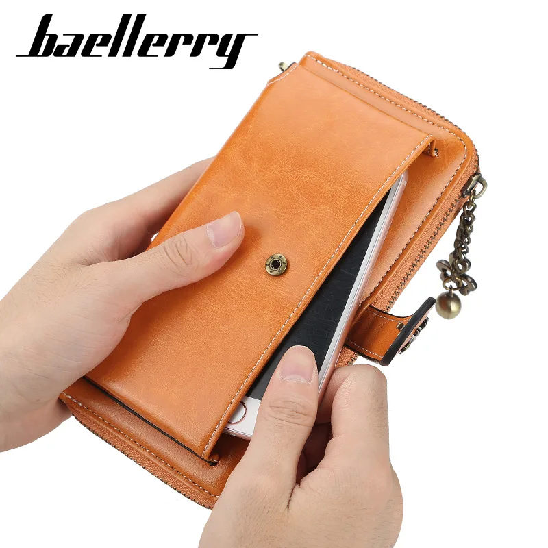 Multifunctional Oil Wax Leather Zipper Phone Bag Buckle Tassel Wallet Wallets for Women Small Wallet Women
