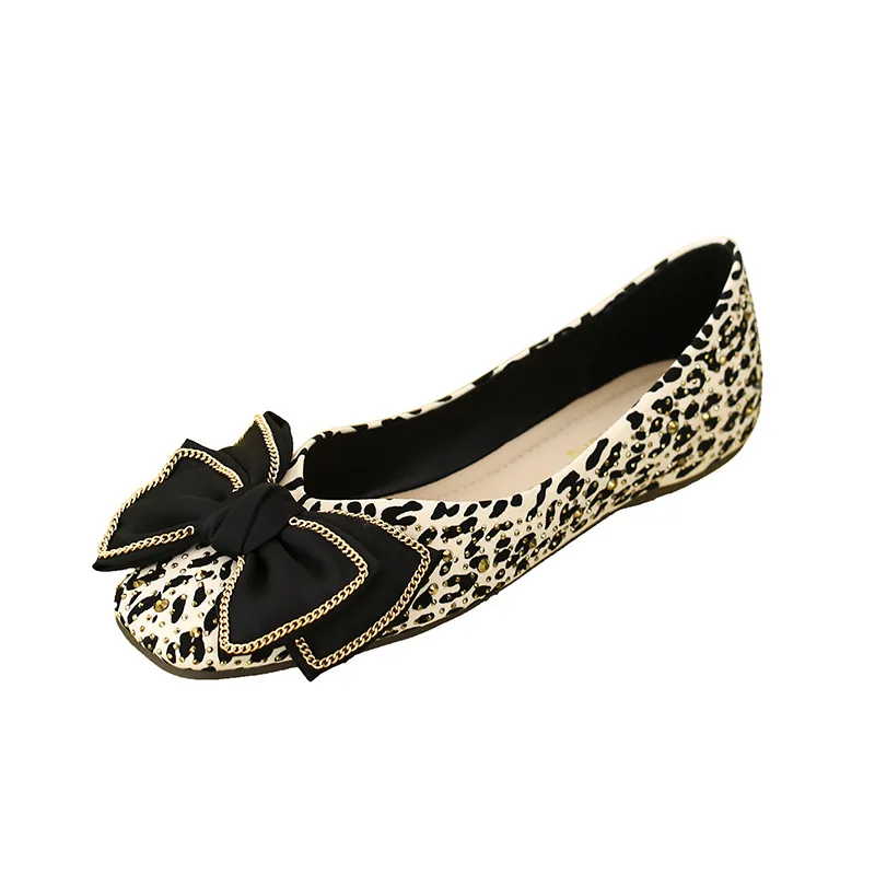 

Leopard Shoes for Women Casual Square Toe Silk Bowknot Flat Shoe Women Loafers Slip on Female Feetwear Zapatos De Mujer Big Size