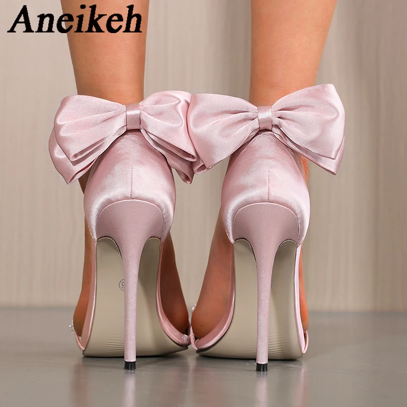 Aneikeh Летняя мода жемчуг открытый носок шелк атлас ремешок на щиколотке розовый