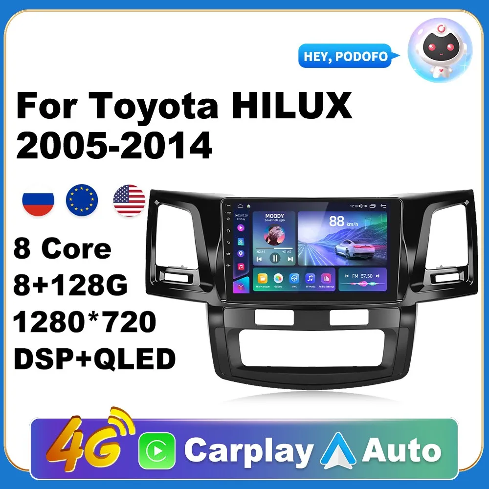

Car Android CarPlay Radio Multimedia Player For Toyota HILUX 2005-2014 2 Din Autoradio Video AI Voice 4G WiFi