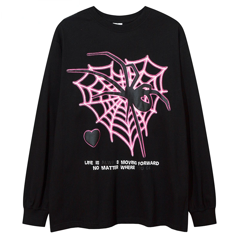 

Autumn Men Long Sleeve Tshirts Hip Hop Spider Graphic Letter Print Y2K T Shirts 2023 Streetwear Harajuku Casual Cotton Tops Tees