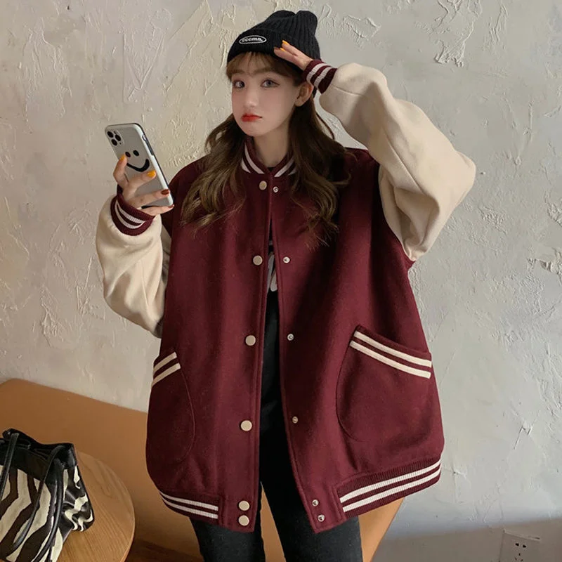 

Spring Autumn Women Corduroy Coat Baseball Uniform Jacket Bomber Clothes Female Harajuku Streetwear Loose Outwear