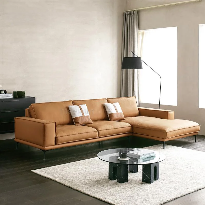 

Nordic Minimalist Sofa Combination Small Apartment Living Room Light Luxury Three-Person Leather Corner Sofa Home Furniture