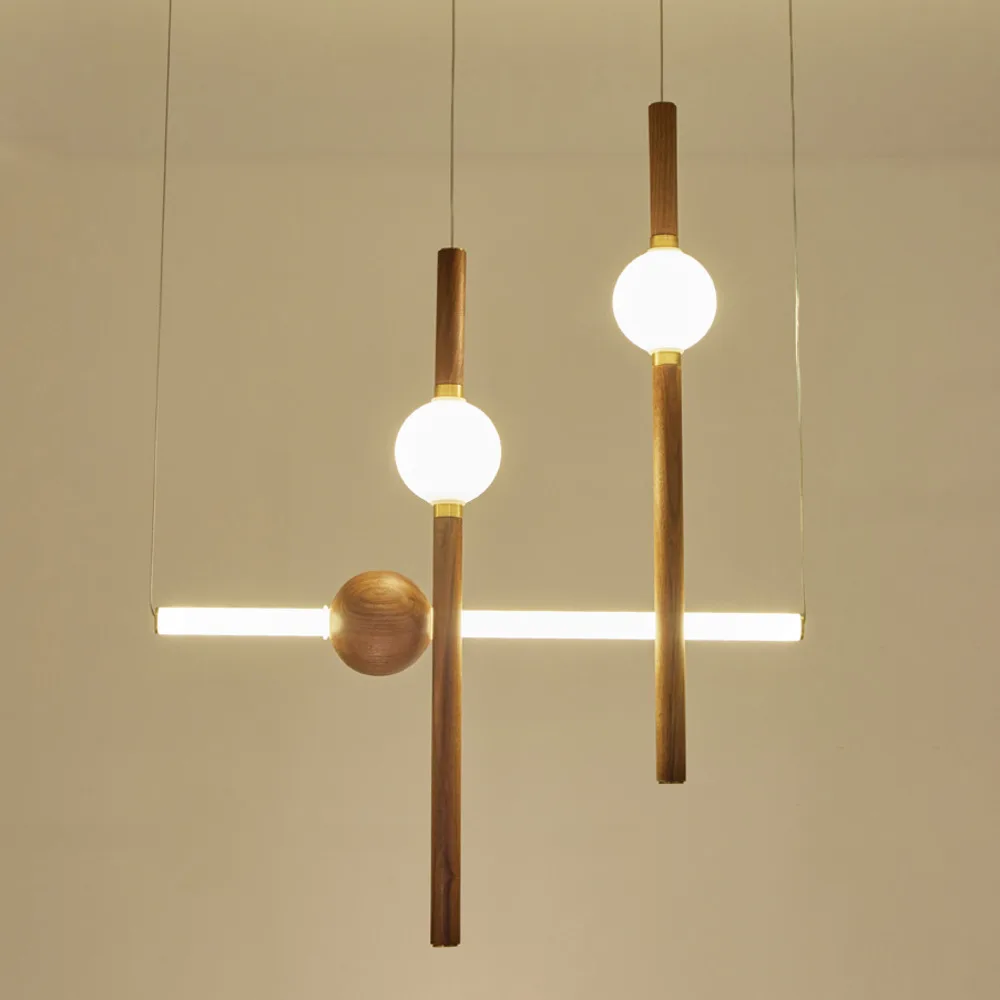 

Postmodern Creative Magic Wood Led Pendant Lamp Long Stick Bedside Noble Living Room Hall Hanging Light Fixtures deco maison