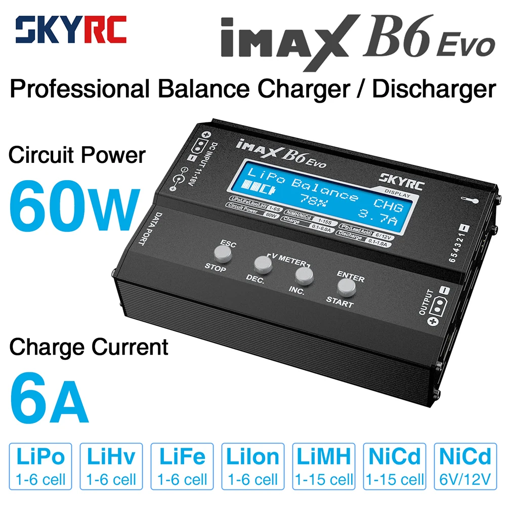 

SKYRC IMAX B6 EVO 6A 60W Professional Balance Charger Discharger w/Bluetooth for 6S LiPo LiHV LiFe 1-15cell NiMH NiCd Battery