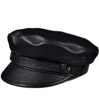 2022 Winter Men/Women Genuine Leather Navy Hats Unisex European/American Streetwear Fitted Black Caps With Belt Outdoor Gorro