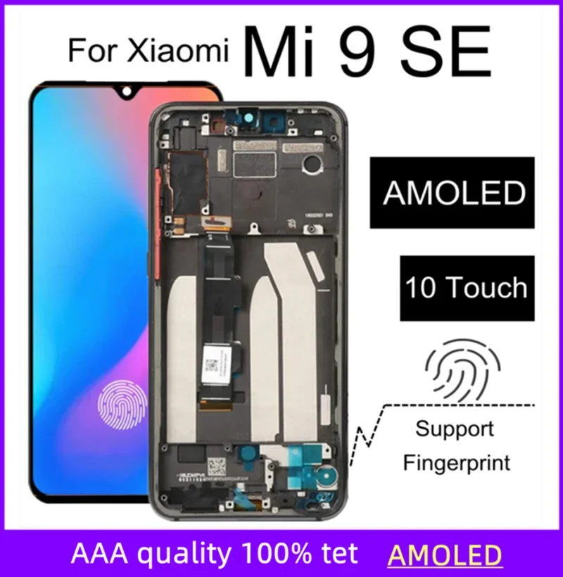 

ЖК-дисплей AMOLED 5,97 дюйма для Xiaomi MI 9 SE, сенсорный экран с дактилоскопическим сенсором, 10-дюймовый сенсорный дисплей для Xiaomi Mi 9SE, M1903F2G, ЖК-дисплей