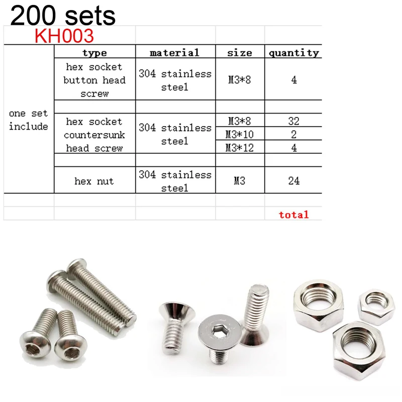 

listing Include KH003--50 sets screws, nut , washer set screw
