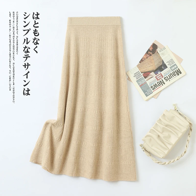 Трапециевидная женская юбка до колен из 100% чистой шерсти