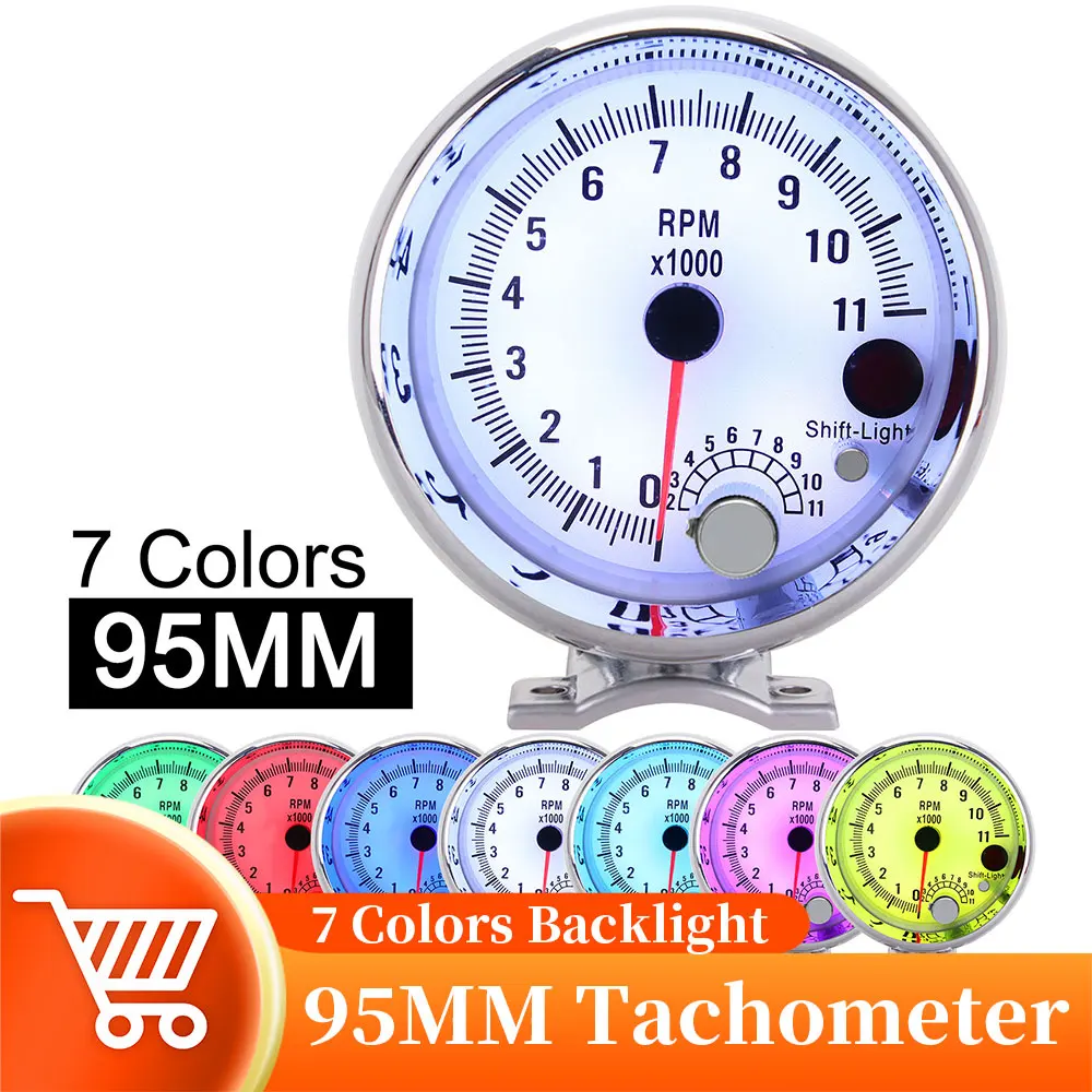

95mm Car Tachometer Gauge 0-11000 RPM With 7 Colors LED Display 3.75 Inch Tacho Gauge For 1/2/3/4/5/6/7/8 Cylinder 12V