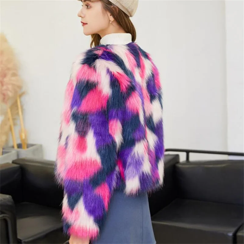 Autumn faux mink leather jacket womens Colorful camouflage fur leather coat women Cardigan jackets jaqueta de couro fashion