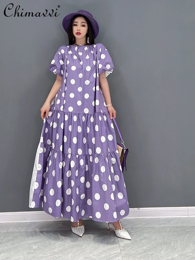 

Summer Dress 2022 New Fashion Loose Polka Dot Casual O-neck Slimming Oversized Dresses for Women Elegant Feminine Long Dress