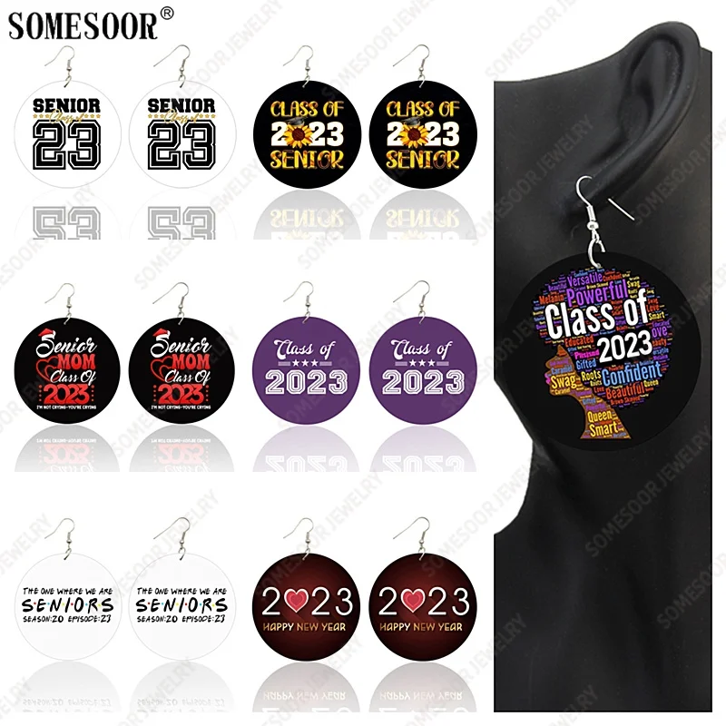 

SOMESOOR Class Of 2023 Senior Wooden Drop Earrings For Women Gifts Happy New Year Powerful Sayings Print Loops Dangle Jewelry