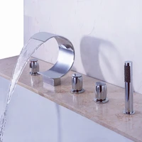 contemporary three handle deck mount tub faucet ceramic valve core basin faucets dual handle bathroom faucets