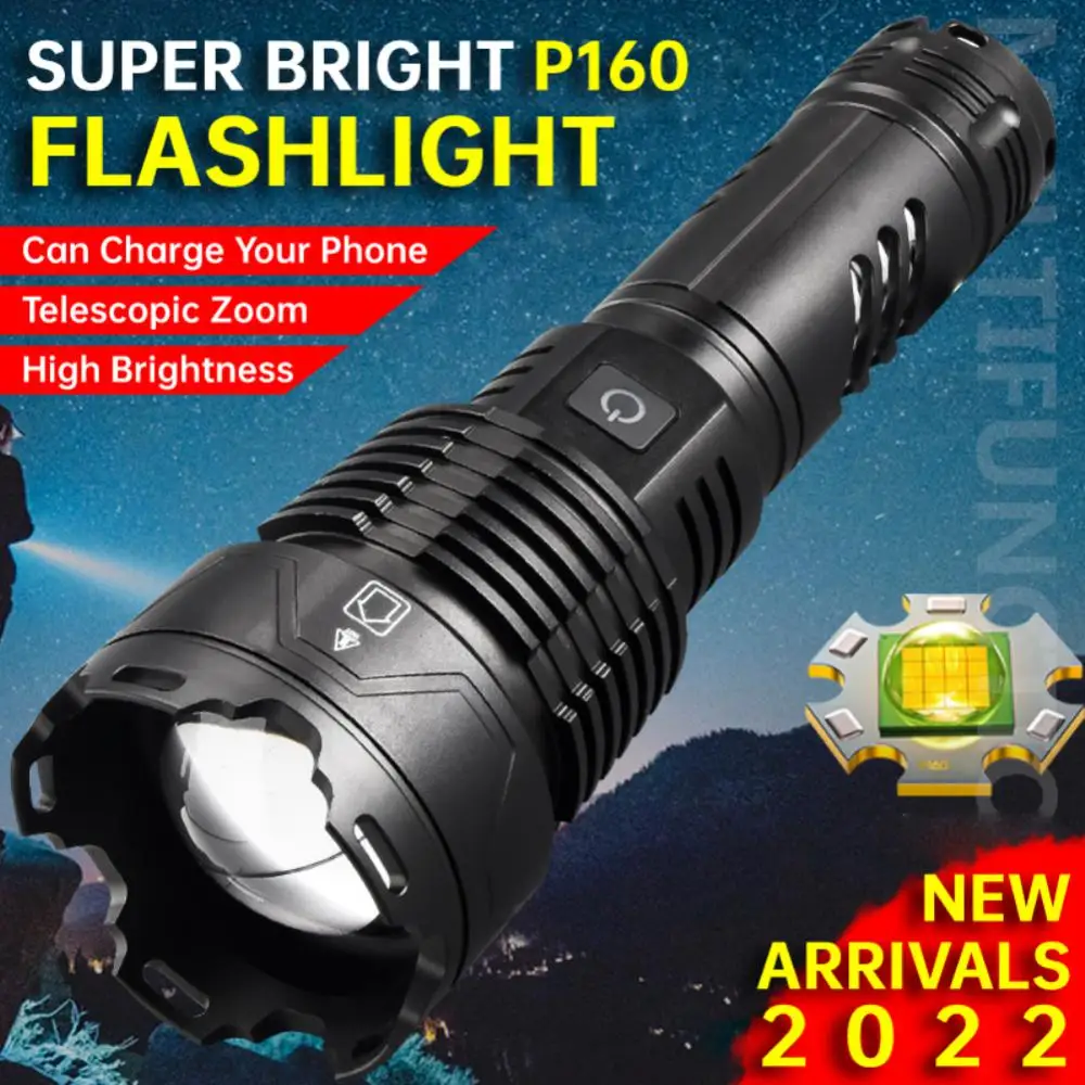 

Новинка P160 супер яркие фонарики Телескопический внешний аккумулятор светодиодные фонарики фонарик 5 режимов 5000 мАч Водонепроницаемая улич...