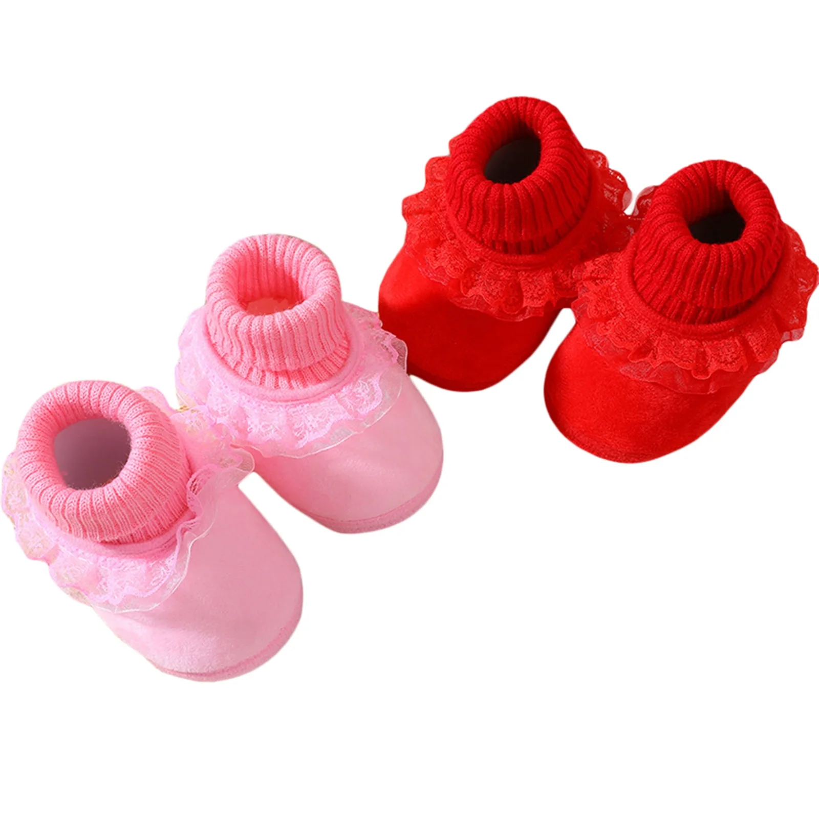 

Pudcoco Baby Princess Socks Shoes with Lace Decoration Plus Velvet Thickening Accessory 0-12Months