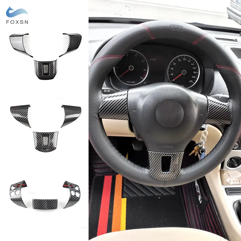 3pcs Carbon Fiber Pattern Car Accessories Steering Wheel Panel Cover Inner Trim For VW Golf Jetta Bora Polo Passat Touran Tiguan