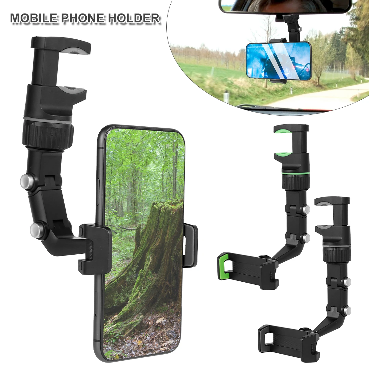 

Car Rearview Phone Support 360° Rotating Cell Phone Holder Universal GPS Mount Bracket Fit for Mobile Phones Rearview Mirror