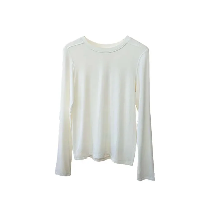 TR Wool Silk T-Shirt Round Neck Long Sleeve Autumn/Winter Straight-Leg Slims Women's Clothing Soft Comfortable Crew Top |