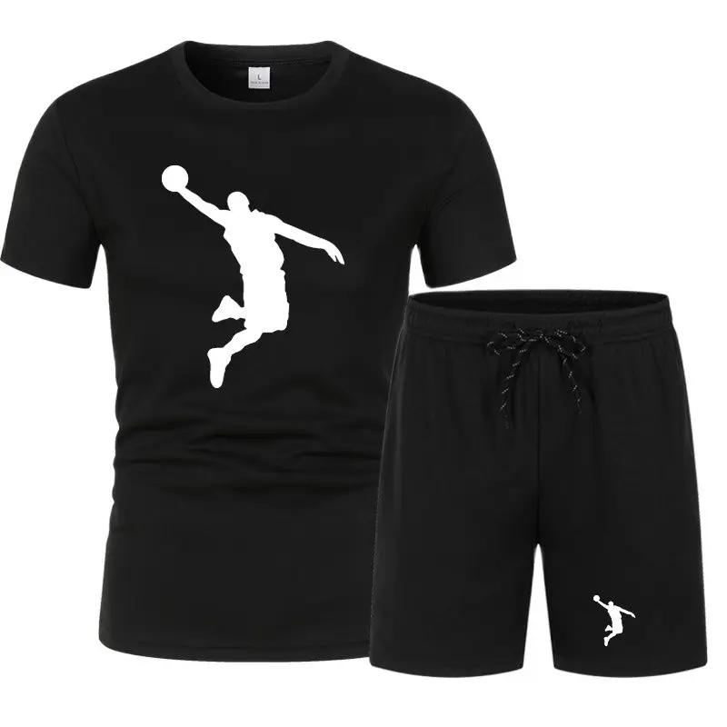 

Summer Men's Brand Sportswear Shorts Set Short Sleeve Breathable Grid T-Shirt and Shorts Casualwear Men's Basketball Training