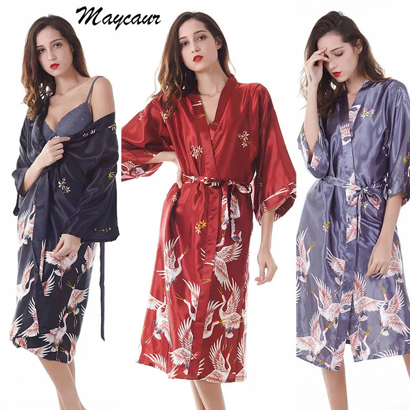 

Europe And America Simulation Ice Silk Sexy Female Pajamas Bathrobe Lace Up Home Furnishing Leisure Ventilation Night Skirt