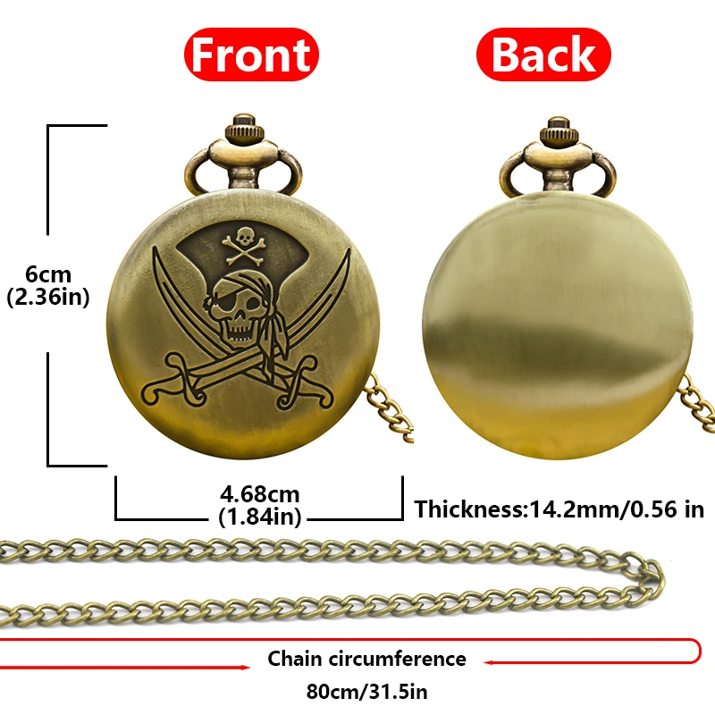 Винтажные большие кварцевые карманные часы с резьбой в виде пиратского черепа и