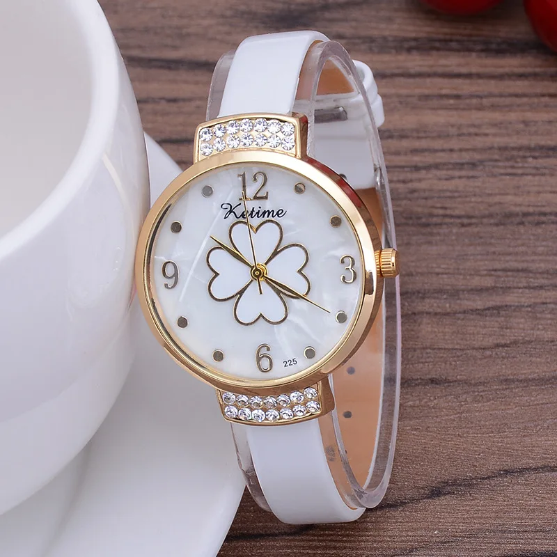 

Fashion Round Quartz Flower Pattern Dial Casual Wrist Watches Leather Strap Fashionable Clock Waterproof Wristwatch for Women