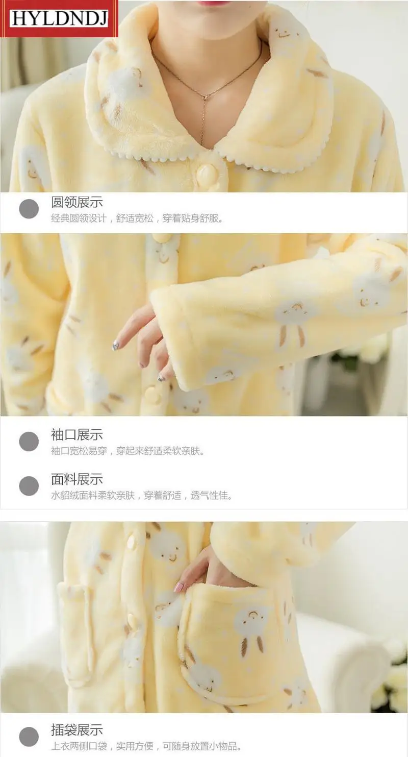 New Women Set Pijama for Winter Lapel Cardigan Long Sleeve Cartoon Sleepwear Flannel Pjamas Women's Warm Pajamas