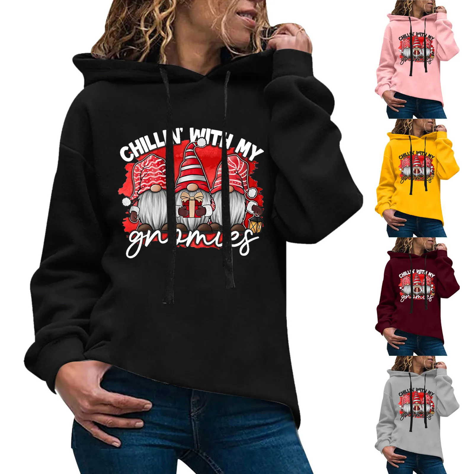 

Флисовый пуловер с капюшоном, Женская Повседневная Толстовка с рождественским принтом, однотонная женская толстовка с длинным рукавом, худ...