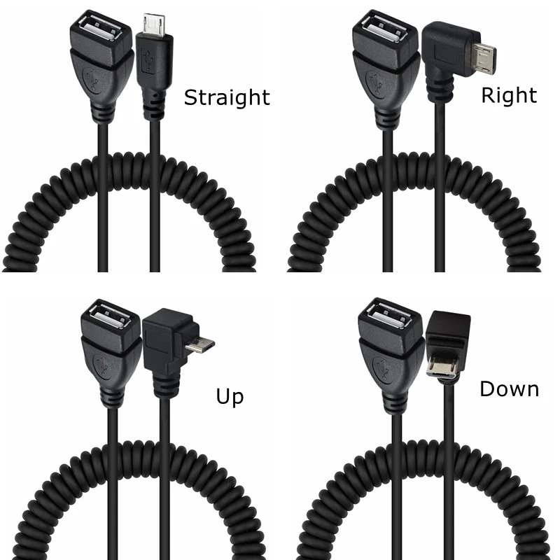 

Микро-USB 2,0 штекер 90 градусов вверх или вниз угол влево или вправо под углом для USB 2,0 гнездо OTG Выдвижной зарядный пружинный кабель
