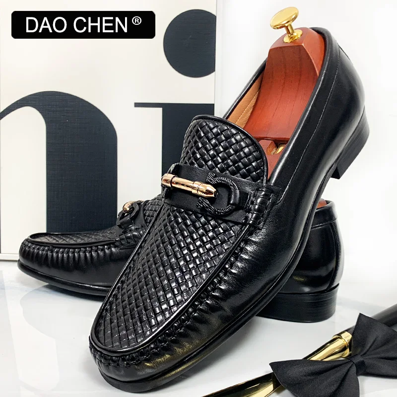 LUXURY MEN CASUAL SHOES GENUINE LEATHER DRESS SHOE MAN BLACK BROWN SLIP ON WEDDING OFFICE BANQUET HORSEBIT LOAFERS SHOES FOR MEN