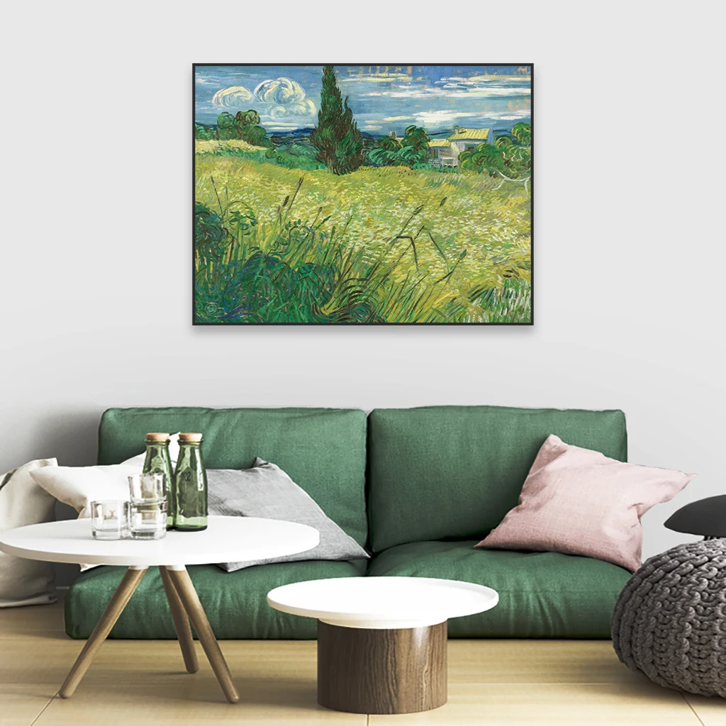 Зеленое пшеничное поле с кипарисом настенный художественный постер картина