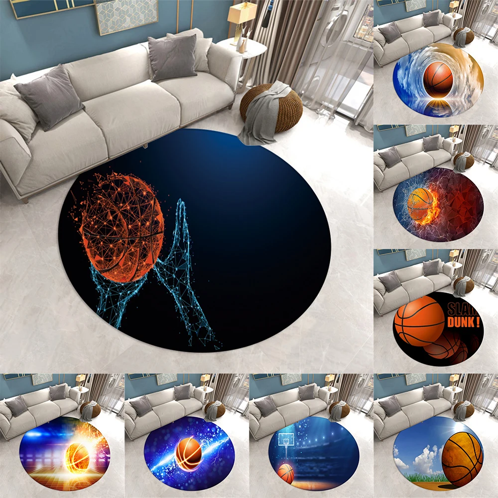 

Customizable Bedroom Round Floor Mat Home Bathroom Non-slip Mat Basketball Printed Rug Living Room Round Rug