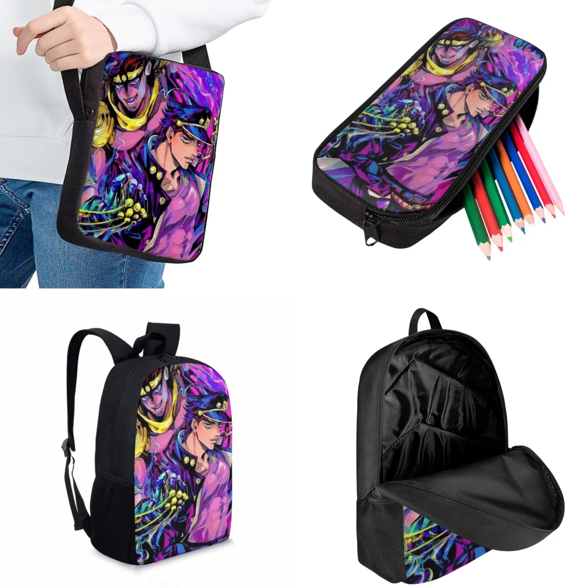 Jackherelook Fashion Kids School Bags JoJo's Bizarre Adventure Japanese Anime Casual School Backpack for Boys Sports Book Bags