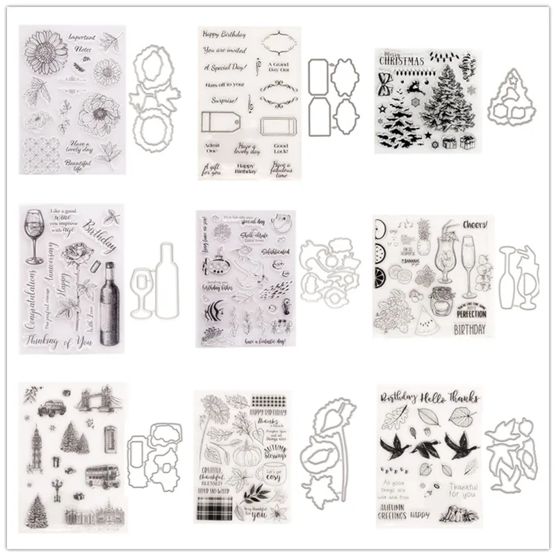 

Cutting Dies and Silicone Clear Stamps Set for Card Making DIY Scrapbooking Photo Album Greeting Cards Decor Paper Craft